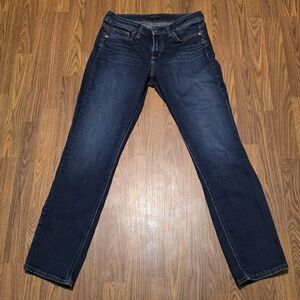 Silver Jeans Co Suki Straight Womens Dark Blue Denim Jeans W31 L31 Stretch Mid